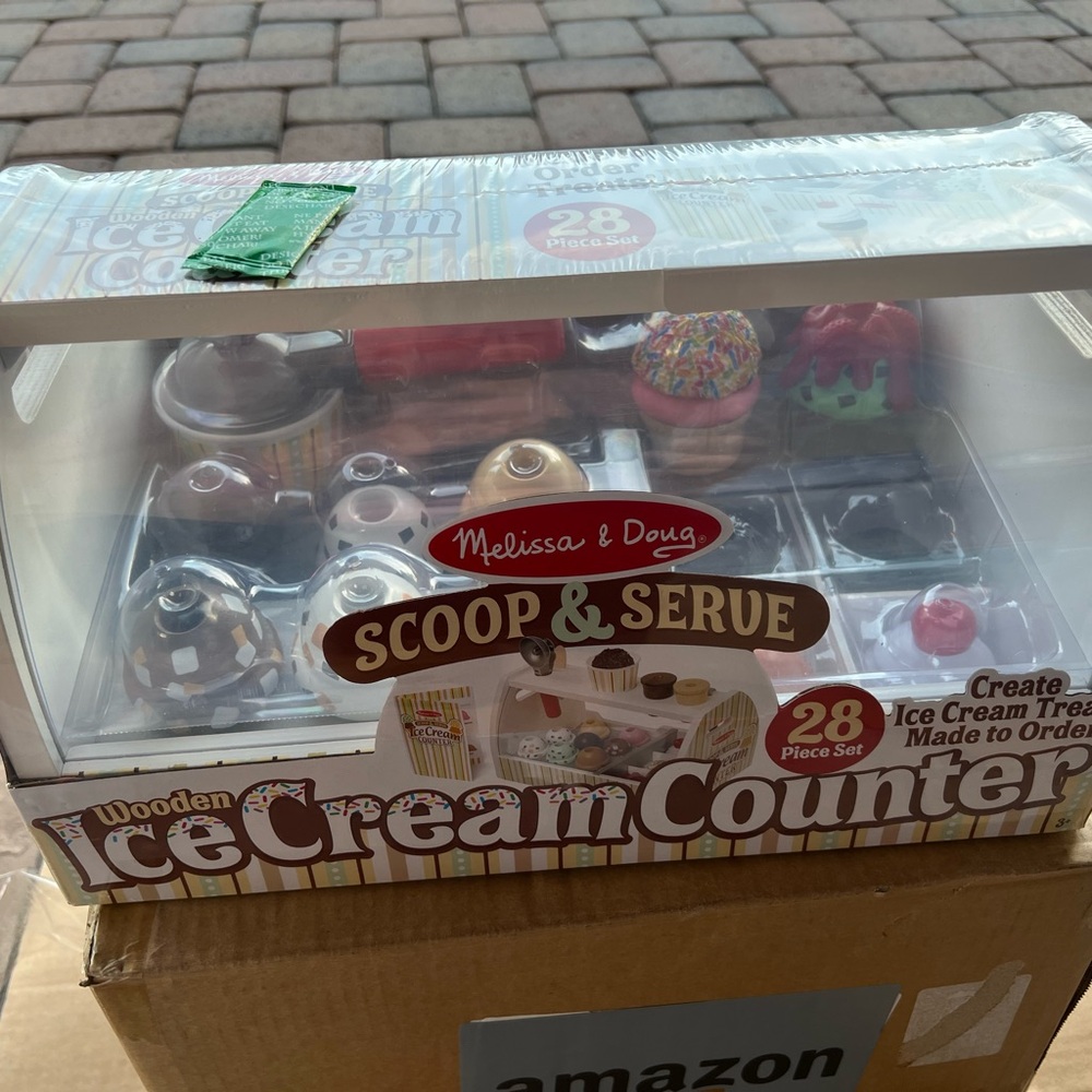 Melissa & Doug Scoop & Serve Ice Cream Counter Playset - Red, Brown, White